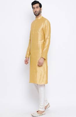 Namaskar Mustard Solid dupion silk men-kurtas 2