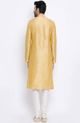 Namaskar Mustard Solid dupion silk men-kurtas 3