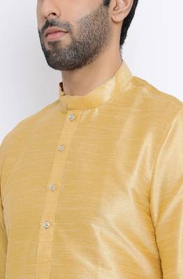 Namaskar Mustard Solid dupion silk men-kurtas 4