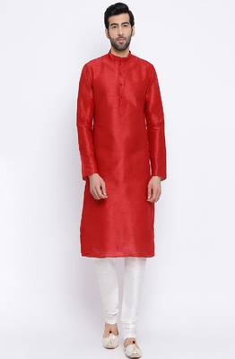 Namaskar Red Solid dupion silk men-kurtas 1