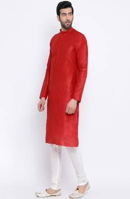 Namaskar Red Solid dupion silk men-kurtas 2
