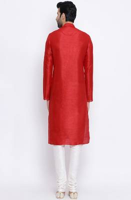 Namaskar Red Solid dupion silk men-kurtas 3