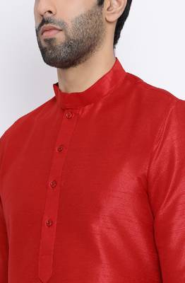 Namaskar Red Solid dupion silk men-kurtas 4