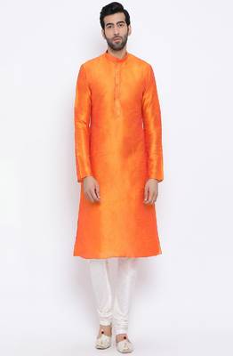 Namaskar Orange Solid dupion silk men-kurtas 1