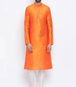Namaskar Orange Solid dupion silk men-kurtas