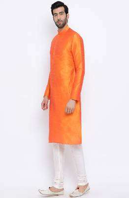 Namaskar Orange Solid dupion silk men-kurtas 2