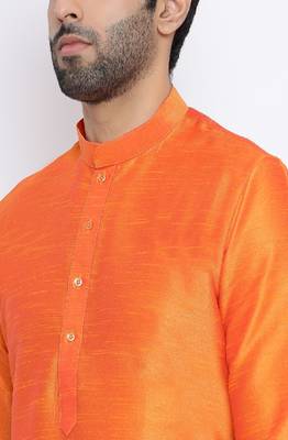Namaskar Orange Solid dupion silk men-kurtas 4