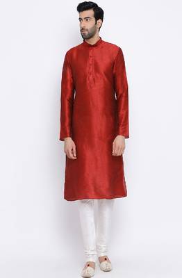 Namaskar maroon Solid dupion silk men-kurtas 1