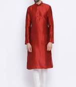Namaskar maroon Solid dupion silk men-kurtas