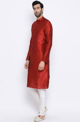 Namaskar maroon Solid dupion silk men-kurtas 2