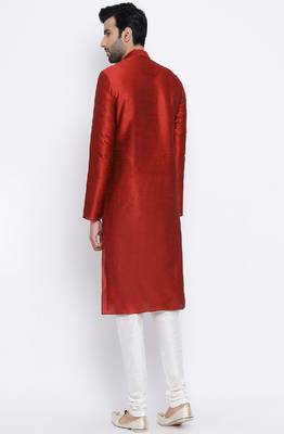 Namaskar maroon Solid dupion silk men-kurtas 3