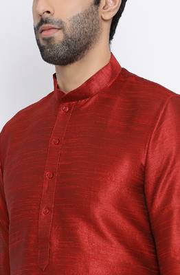 Namaskar maroon Solid dupion silk men-kurtas 4