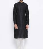 Namaskar Black Solid dupion silk men-kurtas
