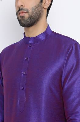 Namaskar Purple Solid dupion silk men-kurtas 4