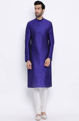 Namaskar Royal Blue Solid dupion silk men-kurtas 1