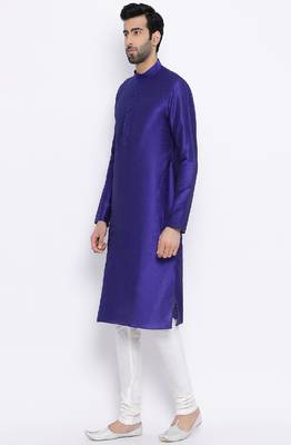 Namaskar Royal Blue Solid dupion silk men-kurtas 2