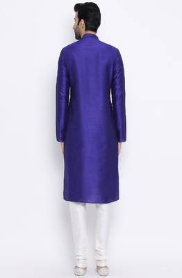 Namaskar Royal Blue Solid dupion silk men-kurtas 3