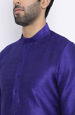 Namaskar Royal Blue Solid dupion silk men-kurtas 4
