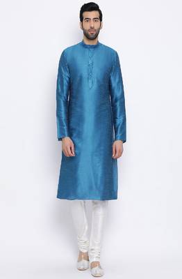Namaskar Blue Solid dupion silk men-kurtas 1
