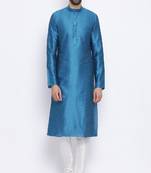 Namaskar Blue Solid dupion silk men-kurtas