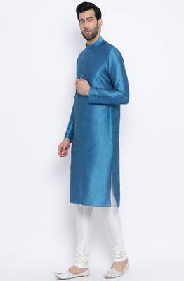Namaskar Blue Solid dupion silk men-kurtas 2