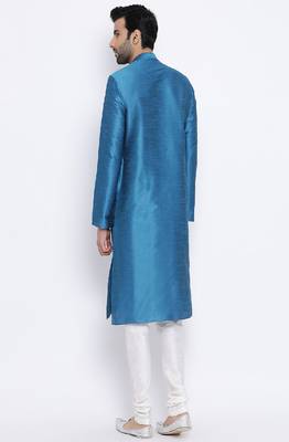 Namaskar Blue Solid dupion silk men-kurtas 3