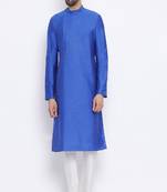 Namaskar Royal Blue Solid silk men-kurtas