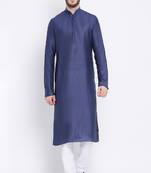 Namaskar Navy Blue Solid linen men-kurtas