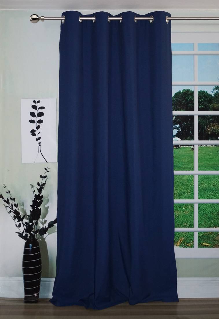  Heavy Polyester Navy Blue Water Repellent Curtain with 8 Metal Eyelets for Living Room (54 x 90 inches, Single pc)