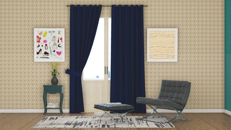  Heavy Polyester Navy Blue Water Repellent Curtain with 8 Metal Eyelets for Living Room (54 x 90 inches, Single pc)