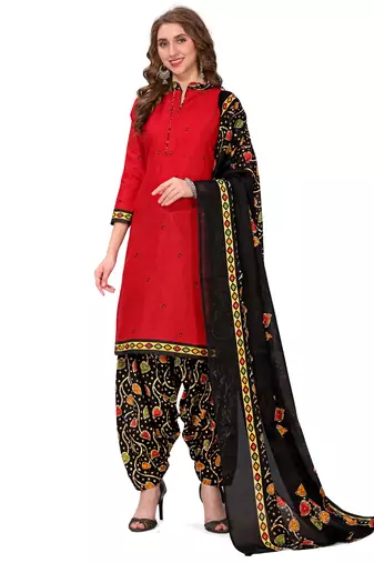 Red printed cotton salwar