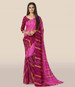 Pink printed georgette saree with blouse