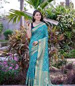 Blue woven poly silk saree with blouse