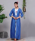 All Season Designer Blue With Multycolor Pure Cotton Gown