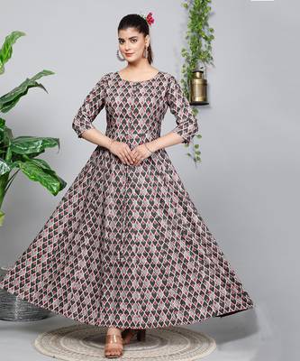 All Season Designer Grey Brown Pure Cotton Gown 1