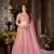 Pink thread embroidery net semi stitched lehenga