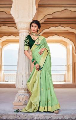 Light green woven silk saree with blouse 1