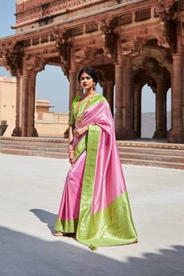 Pink woven silk saree with blouse 1