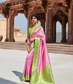 Pink woven silk saree with blouse