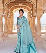 Sky blue woven silk saree with blouse