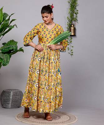 Partywear Designer Yellow Pure Cotton Gown 1