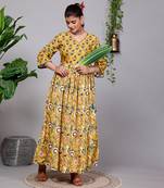 Partywear Designer Yellow Pure Cotton Gown