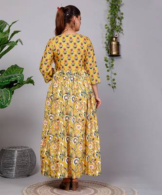 Partywear Designer Yellow Pure Cotton Gown 2