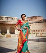 Blue woven silk saree with blouse