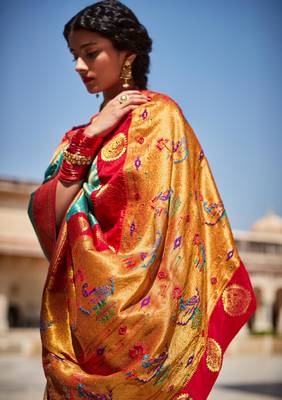 Blue woven silk saree with blouse 2