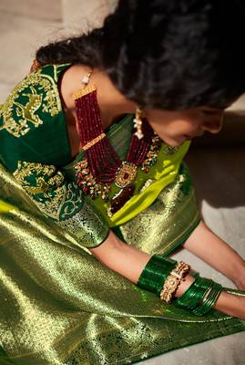 Light green woven silk saree with blouse 2