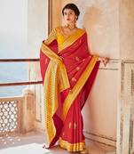 Red woven silk saree with blouse