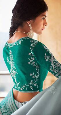 Off white woven silk saree with blouse 3