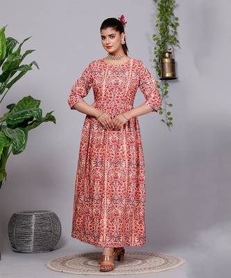 Partywear Designer Light Coral Pure Cotton Gown 1