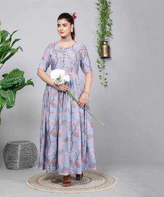 Partywear Designer Light Steel Blue Pure Cotton Gown 3